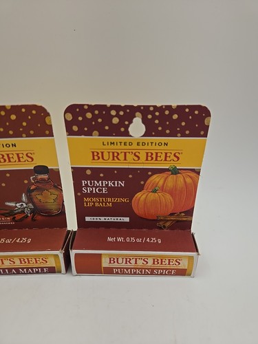 Burt's Bees PUMPKIN SPICE/Vanilla Maple Lip Balm Ltd Ed Natural Moisturizing  - Picture 2 of 3