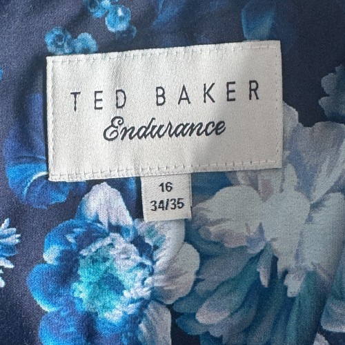 TED BAKER Shirt Mens Size 16 Fits LARGE (42") Long Sleeve Turquoise Patterned - Picture 8 of 12