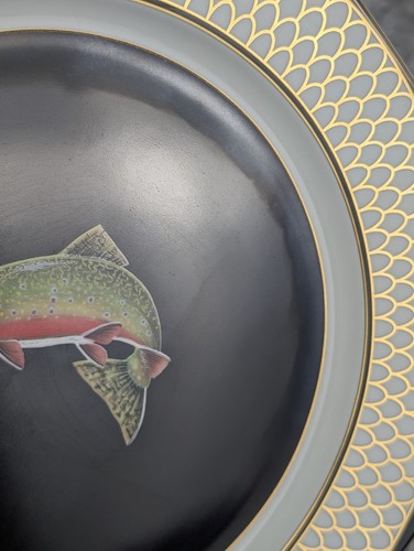 Lynn Chase Trucha de Aguas Americanas 4 Platos de Peces 10" Octágono Portugal Limitado - Imagen 23 de 24
