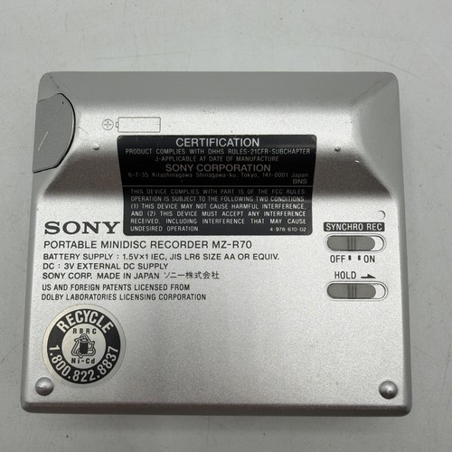 Sony MZ-R70 Walkman Portable MD MiniDisc Recorder & Remote Bundle Silver Tested - Picture 3 of 7