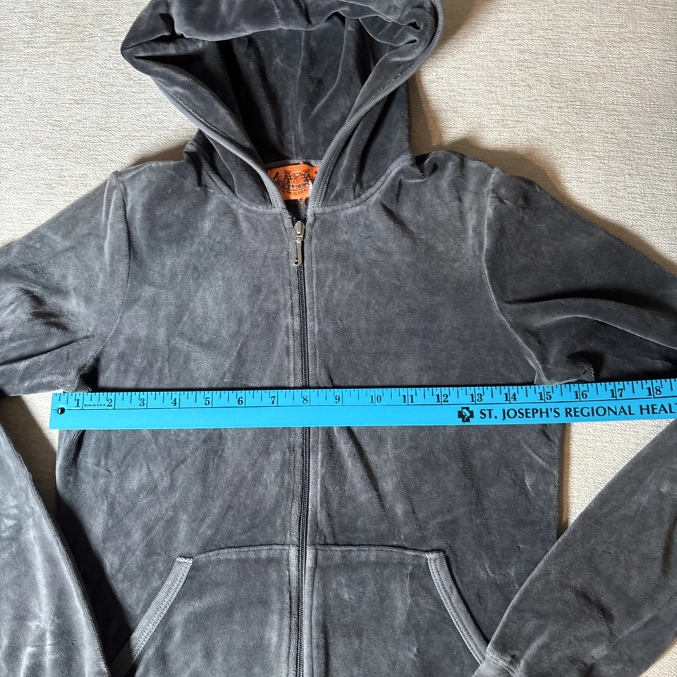 Jaqueta feminina de veludo de alta costura suculenta Y2k cinza feita nos EUA TAMANHO P - Imagem 2 de 4