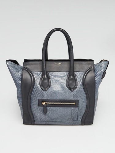 Celine Mini-Gepäcktasche blau Python und schwarzes Leder