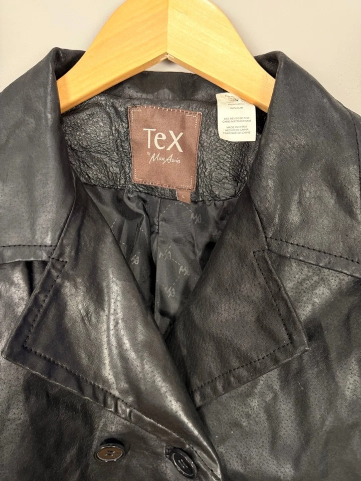 Vintage Women's Tex by Max Azria Black Leather Jacket L 3/4 Balloon Sleeves - Image 4 of 4