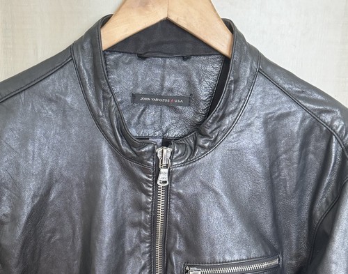 John Varvatos weiche Lammleder Motorradjacke Reißverschluss gefüttert Herren XL schwarz - Bild 5 von 11