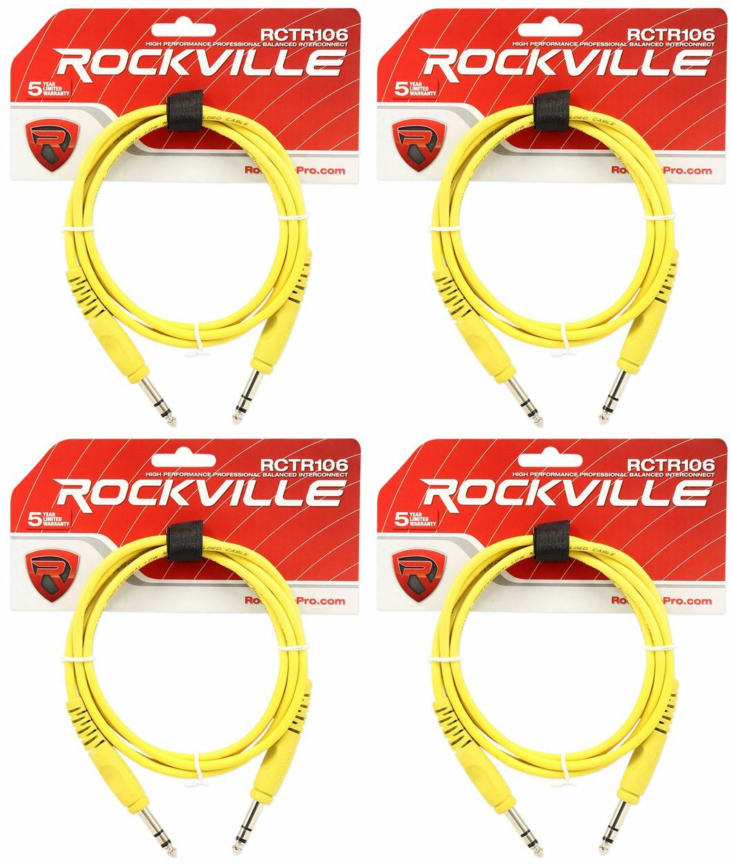 4 Rockville RCTR106Y Желтый кабель от 6 1/4 TRS до 1/4 TRS 100% медь