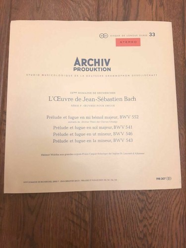 Works J.S.BACH Series F : Organ Works-Helmut Walcha . RED Archiv SAPM 198307. NM - Picture 2 of 5
