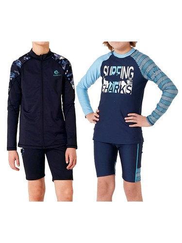 Boys Outfits Seaside Swimsuit Summer Tracksuits Zip Up Wetsuit Swim Cap UPF50+ - Picture 3 of 33