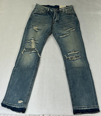 Mnml 5 Pocket Design Denim Distressed Straight Jeans Mens Sz 28