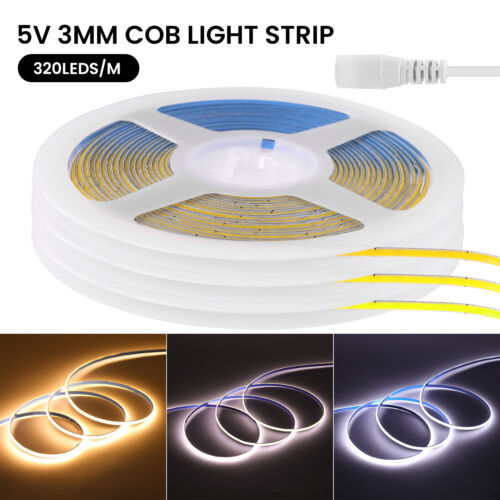 COB LED Strip Lights High Density Flexible Tape Self Adhesive Band 5V 12V 24V - Picture 15 of 28