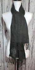 Better Than Cashmere Soft Acrylic Gray Scarf Fringe Ends Rhinestone Cross 66X12