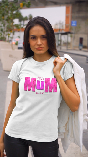 Camiseta Best Mum Ever Funny Idea de Regalo Perfecto para Mamá Camiseta Letras Rosa Vibrante - Vídeo 1 de 1