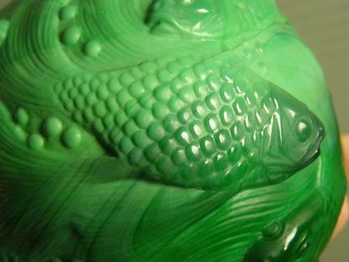 Rare Ingrid Schlevogt Czech Malachite Glass Gold Fish Mini Oil Lamp Base Signed - Picture 8 of 12
