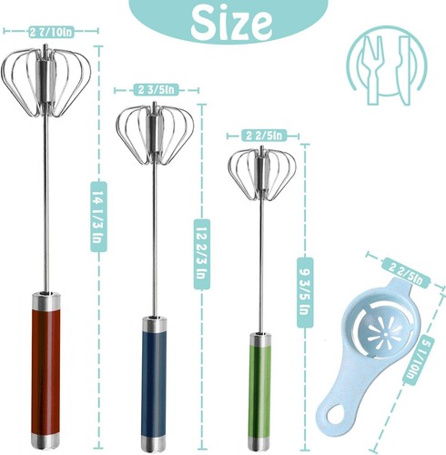 Semi-automatic Whisk, Stainless Steel Egg Beater, Hand Push Rotary Whisks Mixer - Picture 2 of 21