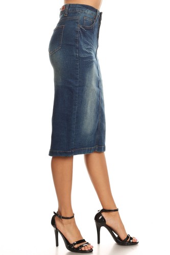 Women's Juniors/Plus Size calf - Length Pencil Stretch Denim Skirt - Picture 24 of 41