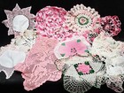 12 Vintage Antique Hand Crocheted Doily Tablecloth Pink 8-19" Craft Doilies 40s