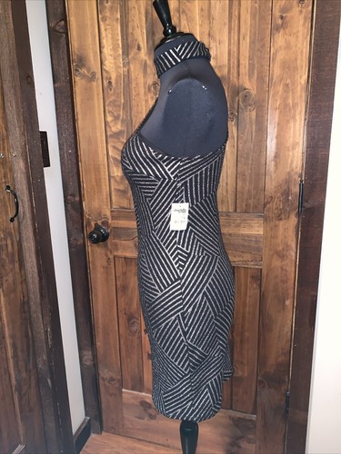 New Charlotte Russe Party Dress One Shoulder Cut Out Black Silver Medium Shiny - Picture 4 of 12