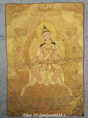 24/" Tibet Buddhism Cloth Silk Tara Guanyin Kwan-yin Thangka Embroidery Mural