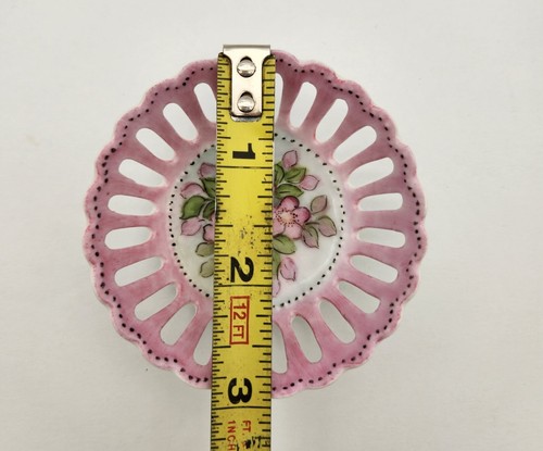 Vtg Angeline Shockley Porcelain Art Hand Painted Open Pink Floral Dish Signed  - Imagen 5 de 5