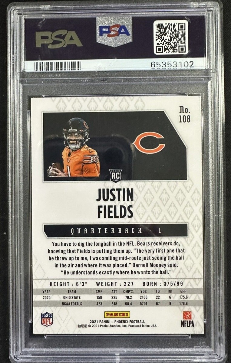 2021 Justin Fields Phoenix Fire Burst Prizm #108 RC Rookie PSA 10