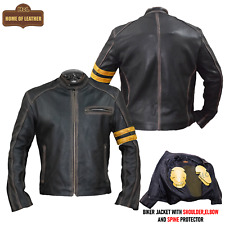 Men For Distressed Motorcycle Cafe Racer Black Biker Support Real Leather Jacket