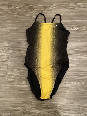 Nike Piece Swim Bathing Suit Black Yellow Womens Sz 30 NEW  ness8051-705