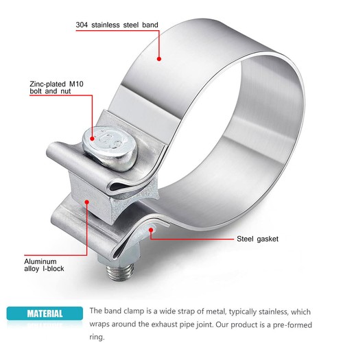 2.5 Inch Exhaust Clamp 2 1/2 Inch Narrow Exhaust Muffler Band Clamp T304 US - Picture 4 of 10