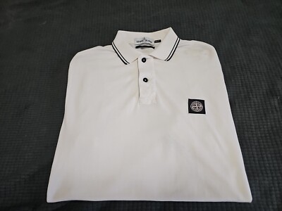 Stone Island Lightweight White Patch Logo Polo/Golf Shirt SZ Medium ''FLAWS''
