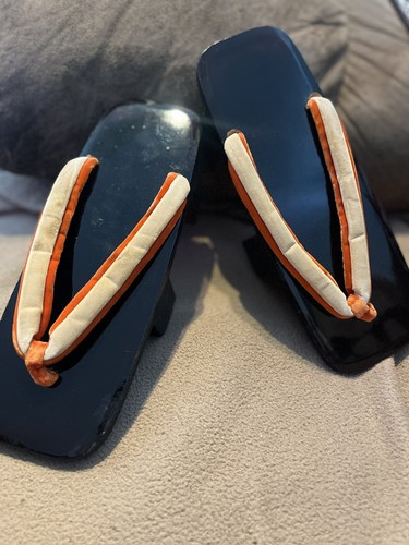 Vntg Woman Wooden Japanese Traditional Geta Clogs Man Shoes Flip Flops Sandals - Picture 5 of 8