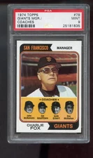 1974 Topps #78 Charlie Fox San Francisco Giants Coaches John McNamara PSA 9 Card