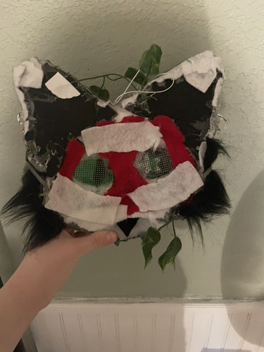 Handmade Black And Green Wolf Cat Mask Lined And Furred - Picture 5 of 5