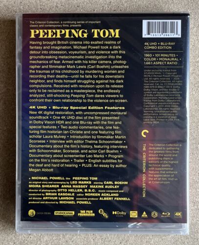 Peeping Tom Criterion Region Free 4K UHD Region A Blu Ray Brand New - Imagen 2 de 2