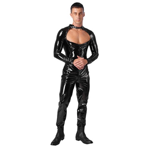 Mens Jumpsuit Zipper Crotch Catsuit Party Bodysuit Shiny Catsuit Nightclub - Picture 7 of 23