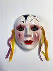 Hand Painted Sad Face Ceramic Porcelain 7.25"  Wall Décor Mardi Gras Mask Vintag