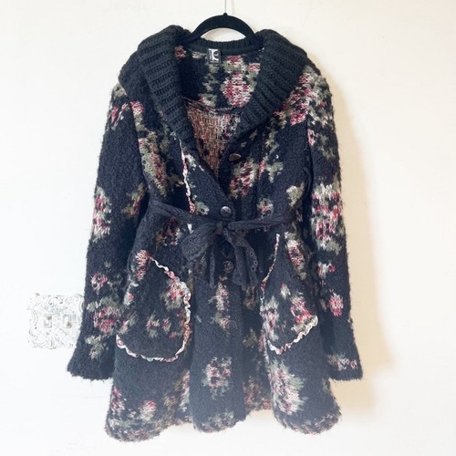 Tricot Chic Italian Unique Black Floral Mohair Sweater Coat Cardigan 4/S - Bild 6 von 13