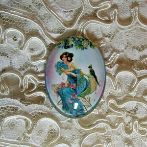 Pretty-Asian-Lady-30X40mm-Glitter-Unset-Handmade-Glass-Art-Bubble-Cameo-Cabochon