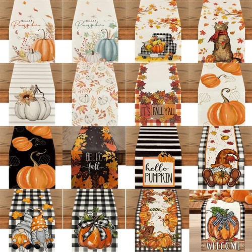 Otoño Acción de Gracias Corredor de Mesa Lino Búfalo Cuadros Calabazas Setas Comedor