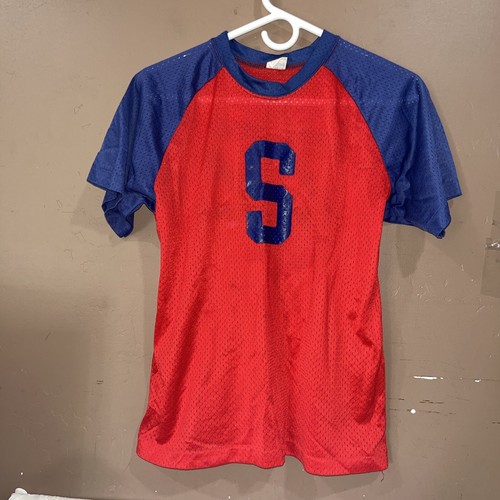 Vintage 1970’s CHAMPION Pullover Jersey Style Red Mesh Shirt Youth Size M