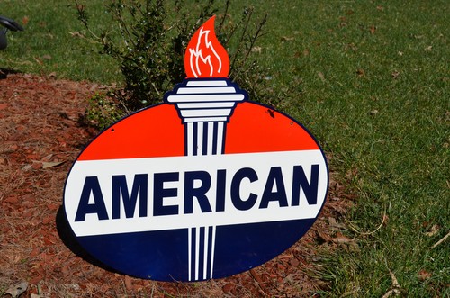 ALTER STIL 2 FUSS AMERIKANISCHE MOTORÖL GASBRENNER 2-SEITIGES SCHILD HERGESTELLT IN DEN USA DICKER STAHL - Bild 6 von 7
