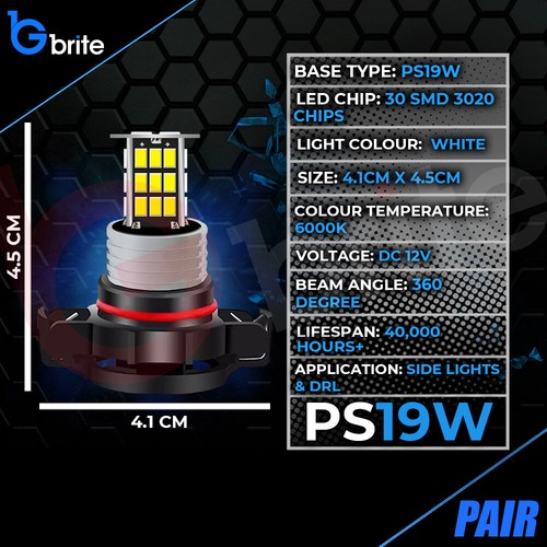 2x PS19W H16 30SMD AUDI A3 LED XENON WHITE DRL SIDELIGHT BULBS SUPER BRIGHT - Picture 6 of 7