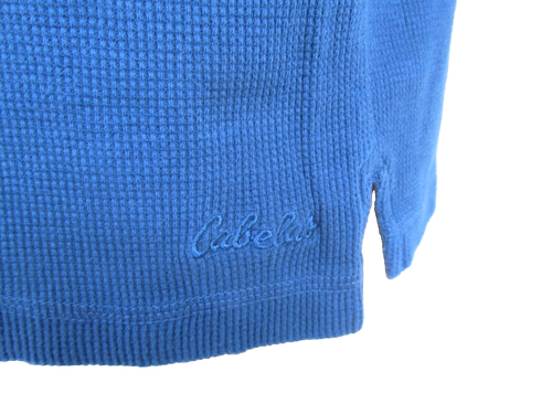 CABELA'S Mens 2XL Blue Cotton Waffle Knit Long Sleeve Crew Neck Pullover Shirt - Picture 4 of 7