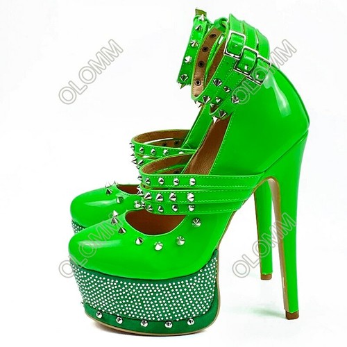 Women Pumps Rhinestone Stiletto Heel Studs Round Toe ClubWear Shoes US Size 5-20 - Picture 6 of 12