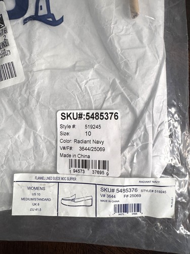 Neu in Verpackung Lands End Größe 10 marineblau Wildleder Leder Flanell gefüttert Mokassin Hausschuhe - Bild 8 von 8