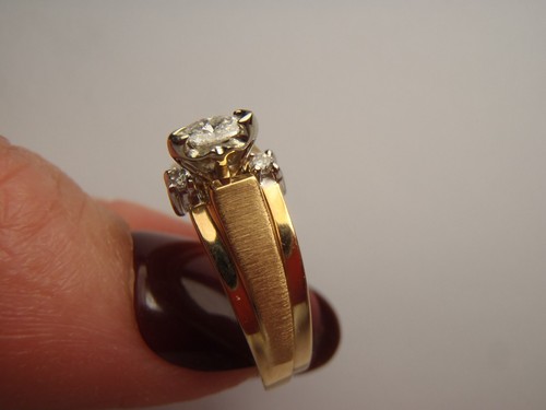 14K massiver Gelbgold Marquise & runder natürlicher Diamant Ehering Set Größe 7 - Bild 8 von 24