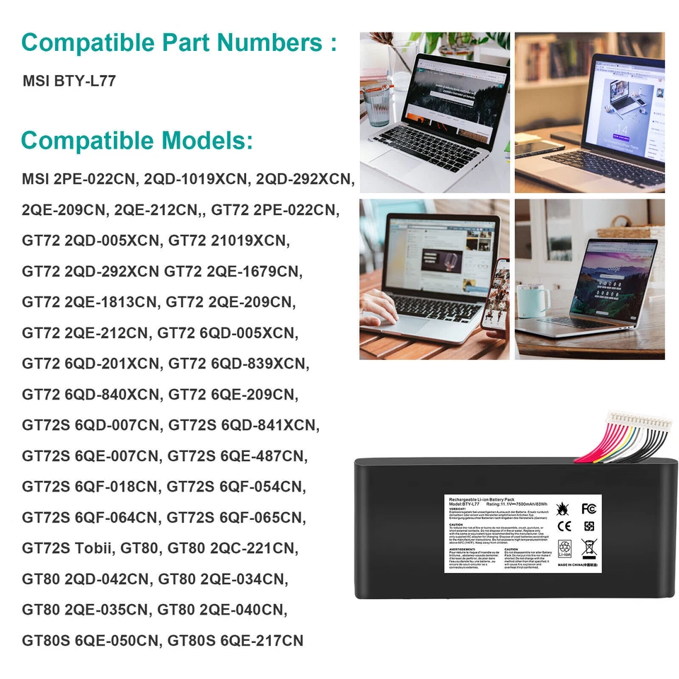 ✅Batería BTY-L77 para MSI GT72 2QD GT72S 6QF 6QD GT80 2QE Series WT72 MS-1781 NUEVA Foto 2 de 4