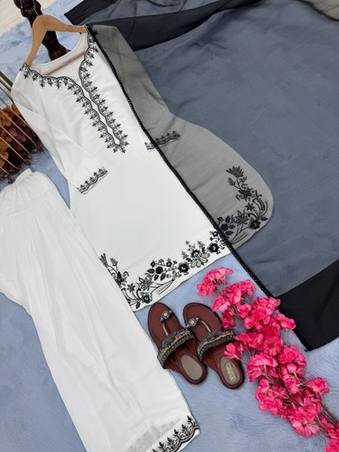 Traje de 3 piezas de diseñador paquistaní farshi shalwar mujer boda étnica eid nupcial - Imagen 8 de 9