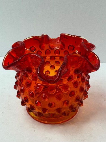 Ciotola rosa arruffata Fenton Hobnail vintage anni 60 colore amberina SP33 - Foto 2 di 8