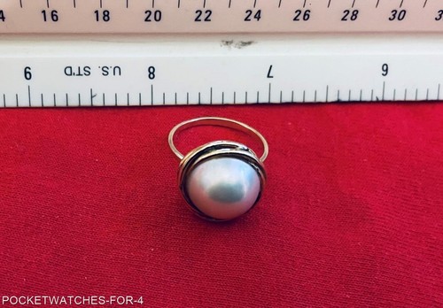 VINTAGE 14KT YELLOW GOLD MABE PEARL SOLITAIRE RING TCW 4.4 GRAMS RING SIZE 7.5 - Picture 7 of 9