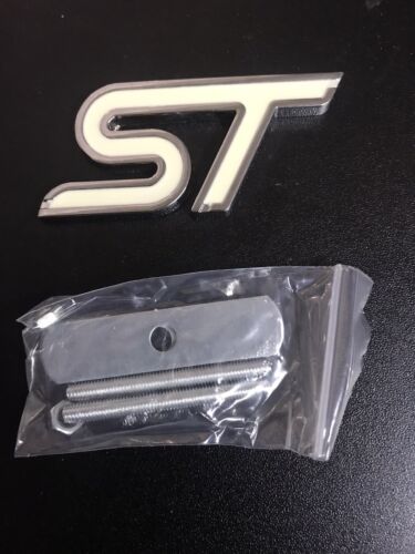 Ford ST Metall Auto Abzeichen/Embleme (Weiß/Chrom)