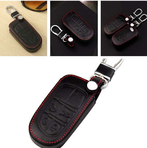 Black Leather Car Key Fob Case Cover For Jeep Grand Cherokee Accessories Kit - Picture 7 of 10