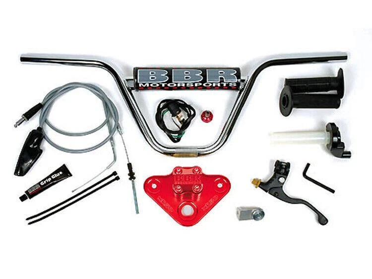 Kit combinado BBR - manillar, triple abrazadera roja y asiento alto se adapta a Honda CRF50F Foto 3 de 3